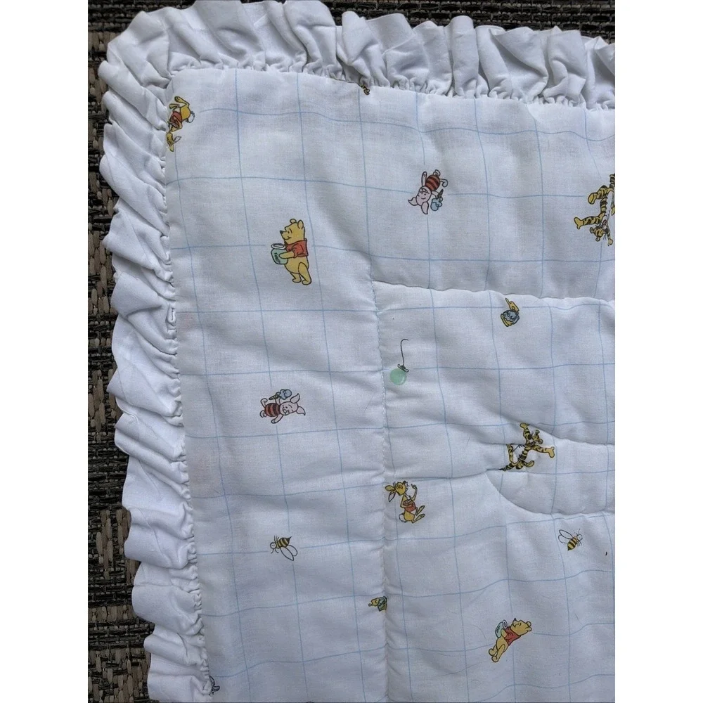 Vintage Winnie the Pooh Party Reversible Quilted Ruffle Trim Bed Crib Comforter